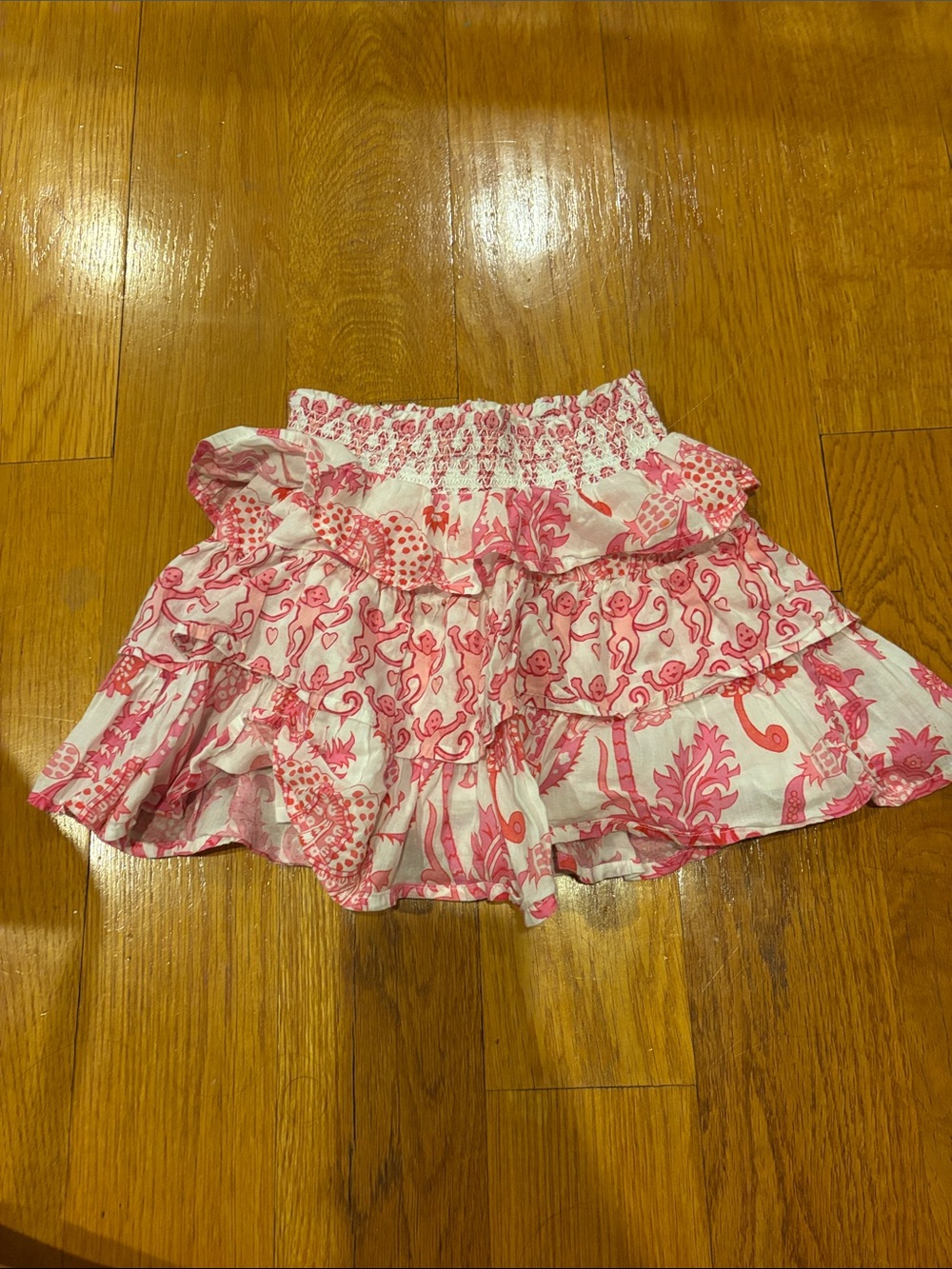 Roller Rabbit Pink Monkey Printed Ruffle Mini Skirt